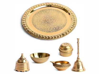 Elegant Brass Pooja Thali – Traditional Decorative Plate for Daily Rituals & Festive Puja