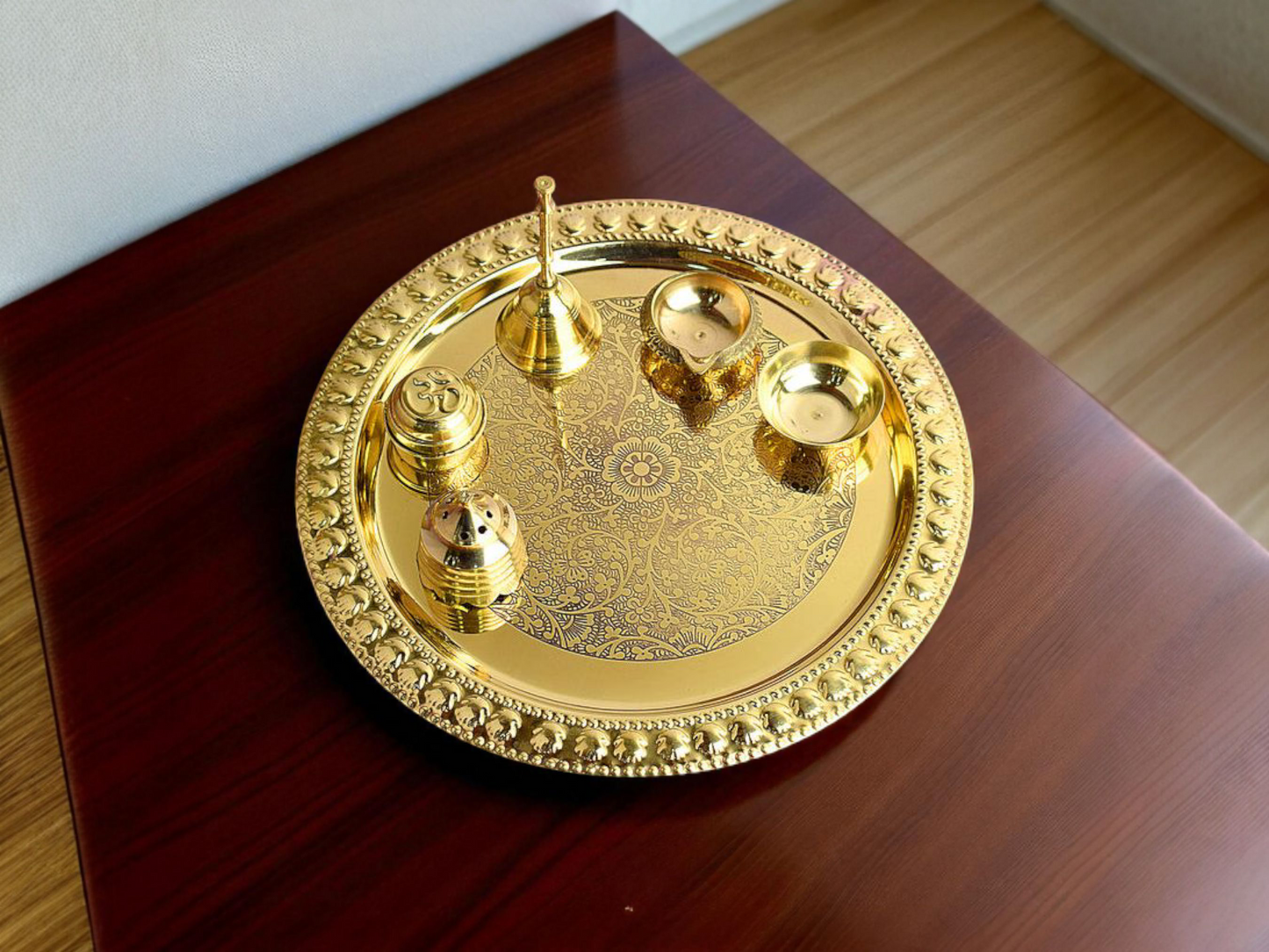 Elegant Brass Pooja Thali – Traditional Decorative Plate for Daily Rituals & Festive Puja