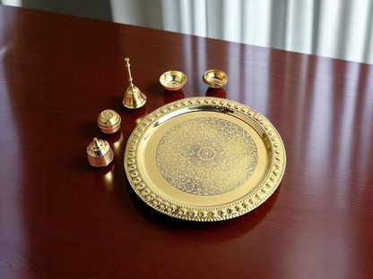 Elegant Brass Pooja Thali – Traditional Decorative Plate for Daily Rituals & Festive Puja