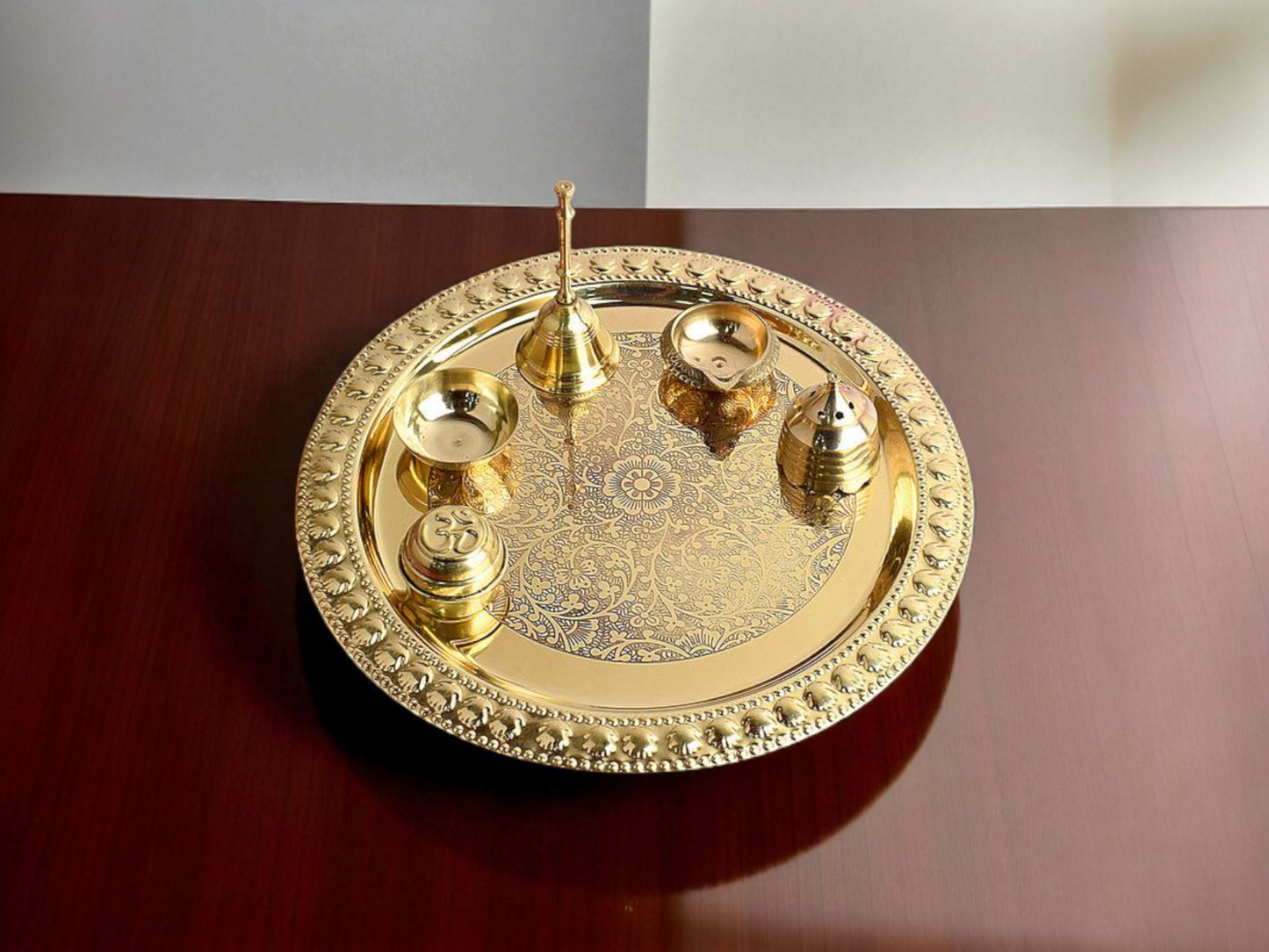 Elegant Brass Pooja Thali – Traditional Decorative Plate for Daily Rituals & Festive Puja