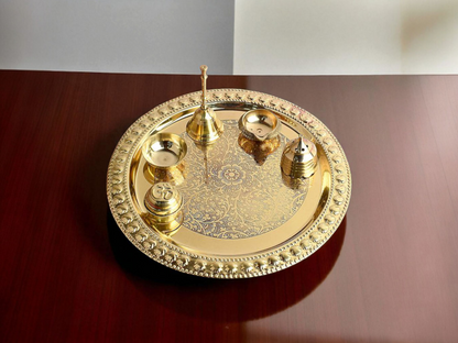 Elegant Brass Pooja Thali – Traditional Decorative Plate for Daily Rituals & Festive Puja