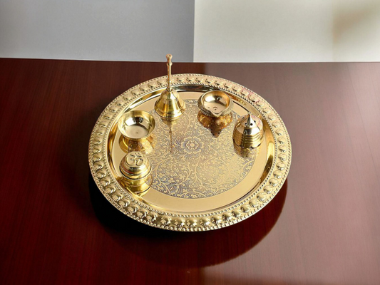 Elegant Brass Pooja Thali – Traditional Decorative Plate for Daily Rituals & Festive Puja