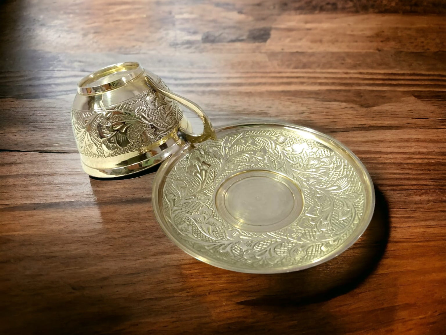 "Handmade Brass Cup and Saucer Set – Traditional Indian Tea & Coffee Mug for Home Décor & Gifting