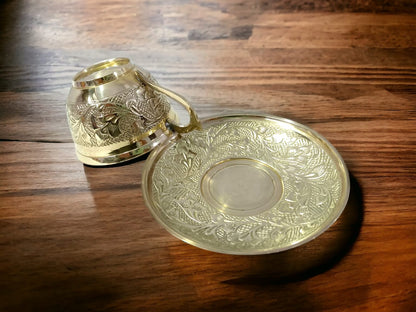 "Handmade Brass Cup and Saucer Set – Traditional Indian Tea & Coffee Mug for Home Décor & Gifting