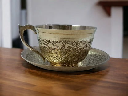 "Handmade Brass Cup and Saucer Set – Traditional Indian Tea & Coffee Mug for Home Décor & Gifting