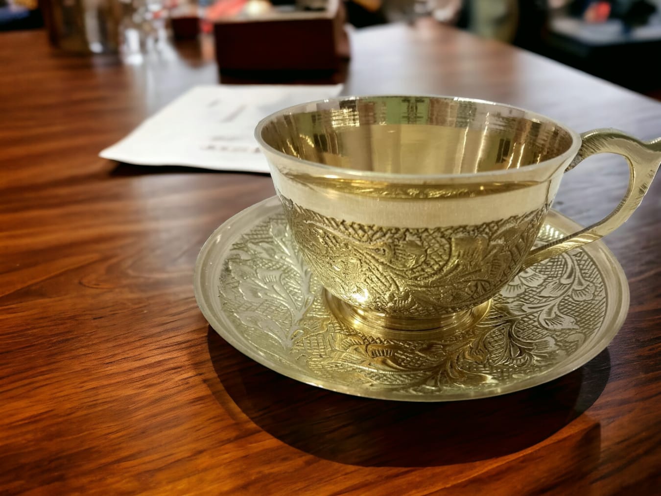 "Handmade Brass Cup and Saucer Set – Traditional Indian Tea & Coffee Mug for Home Décor & Gifting