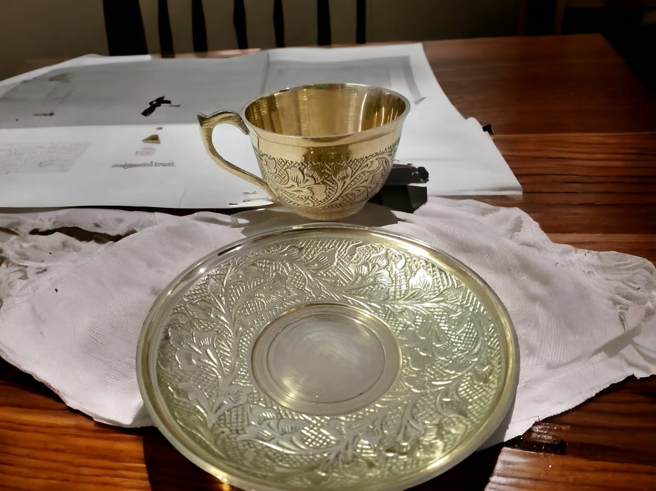 "Handmade Brass Cup and Saucer Set – Traditional Indian Tea & Coffee Mug for Home Décor & Gifting