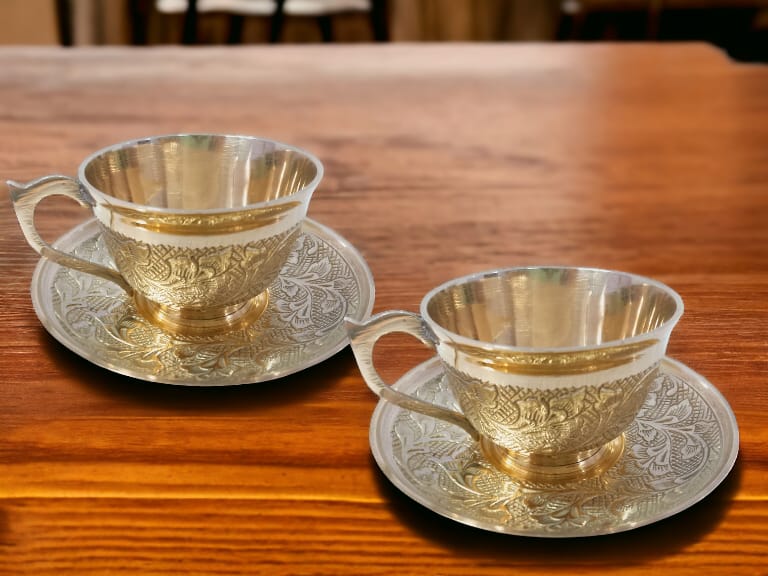 "Handmade Brass Cup and Saucer Set – Traditional Indian Tea & Coffee Mug for Home Décor & Gifting