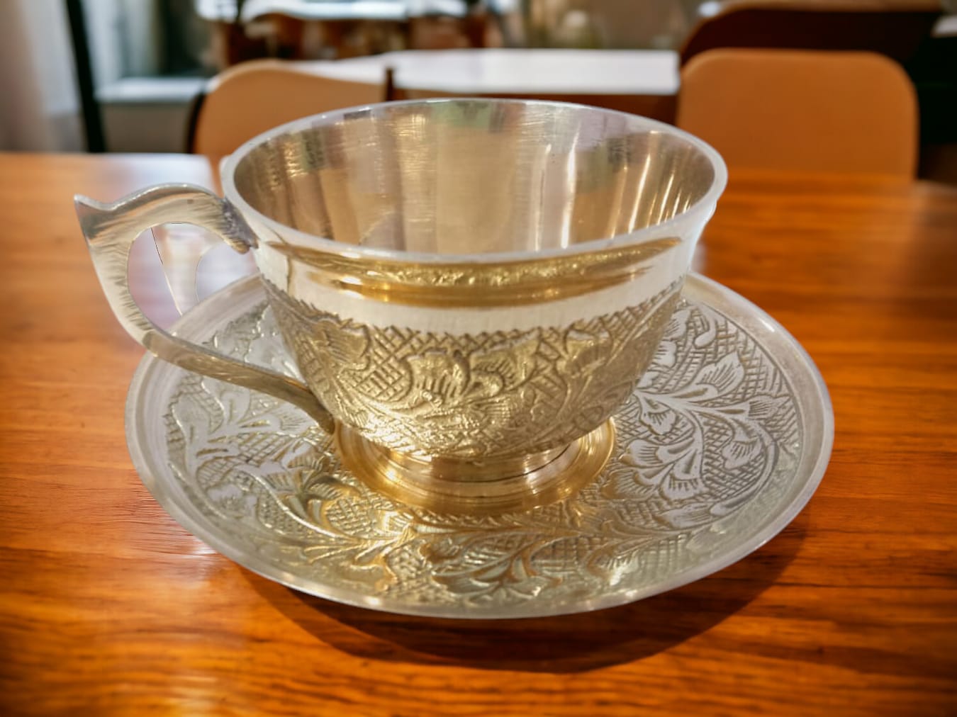 "Handmade Brass Cup and Saucer Set – Traditional Indian Tea & Coffee Mug for Home Décor & Gifting