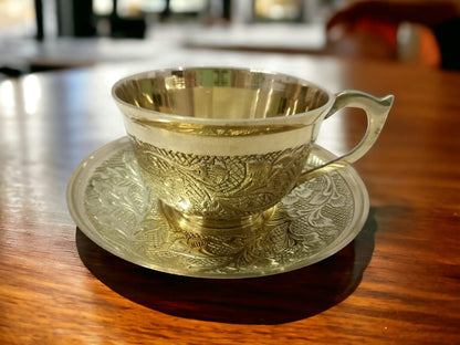 "Handmade Brass Cup and Saucer Set – Traditional Indian Tea & Coffee Mug for Home Décor & Gifting