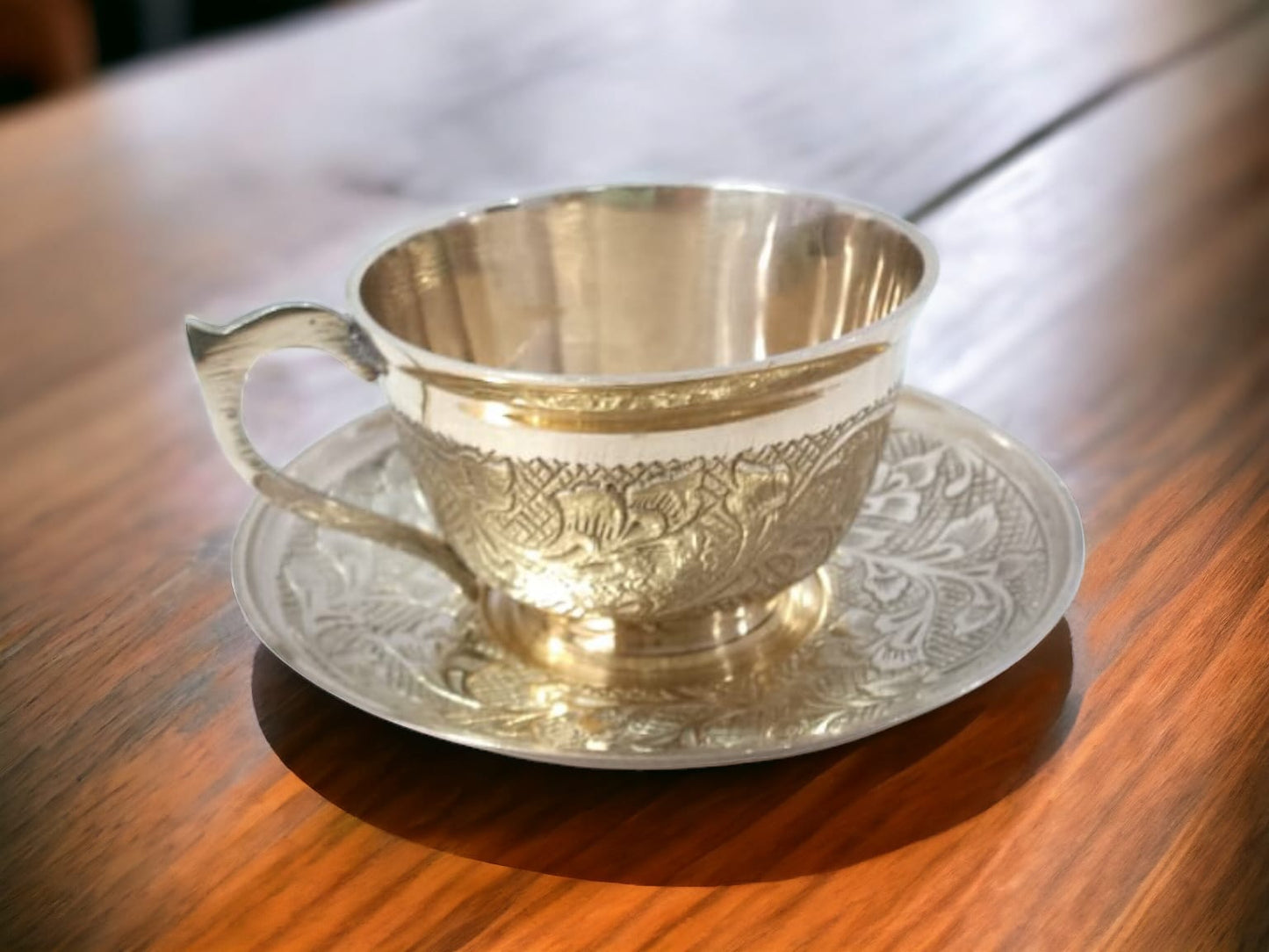 "Handmade Brass Cup and Saucer Set – Traditional Indian Tea & Coffee Mug for Home Décor & Gifting