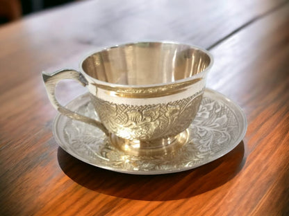 "Handmade Brass Cup and Saucer Set – Traditional Indian Tea & Coffee Mug for Home Décor & Gifting
