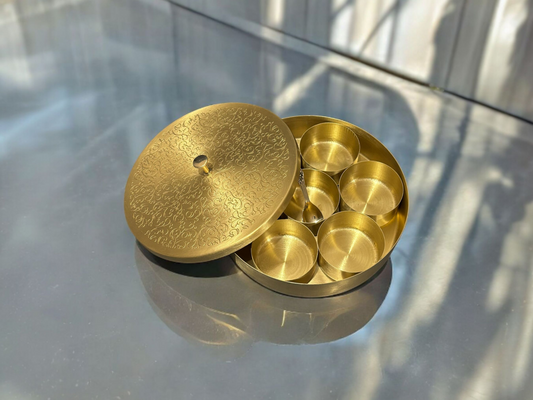 ✨ Premium Handmade Brass Masala Box – Traditional Indian Spice Storage Organizer | Kitchen Masala Dabba