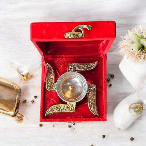 Auspicious Swastik Diya – Elegant Brass & Silver Finish Pooja Lamp for Positive Energy