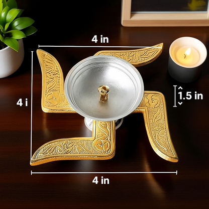 Auspicious Swastik Diya – Elegant Brass & Silver Finish Pooja Lamp for Positive Energy