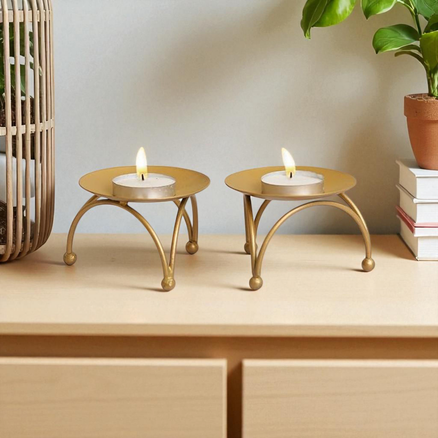 Craft Glowries Gold Metal T-Light Holder – Elegant Painted Finish for Home Décor & Gifting