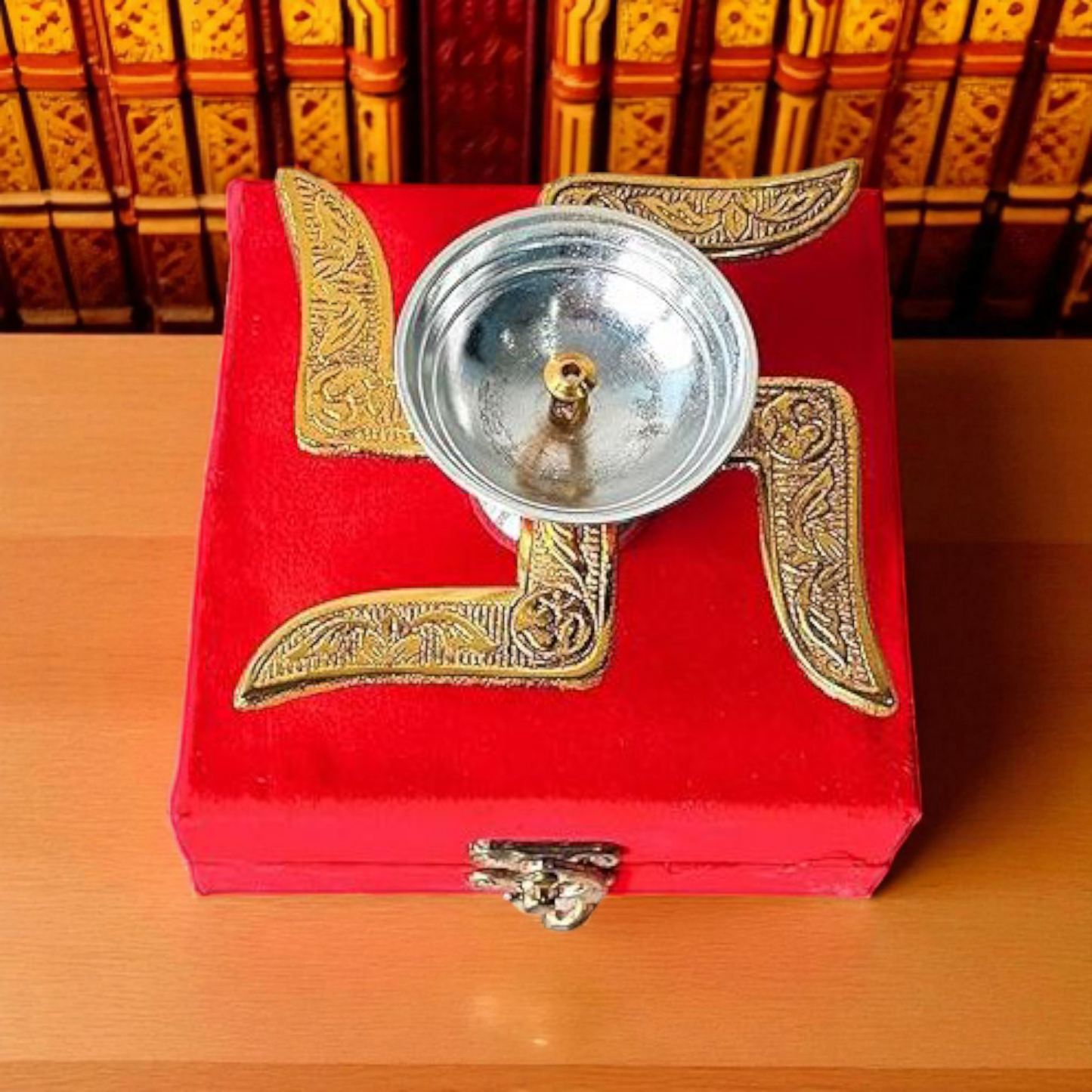 Auspicious Swastik Diya – Elegant Brass & Silver Finish Pooja Lamp for Positive Energy
