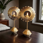 Golden metal tealight holder with handcrafted design – perfect for home décor, festive lighting, weddings, and gifting.”